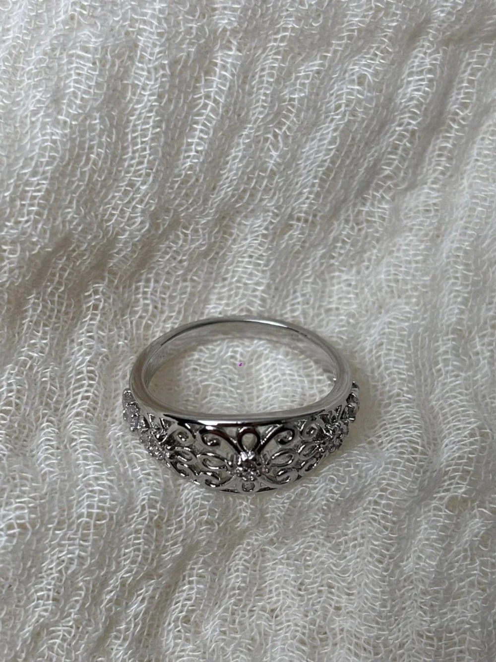 925 Sterling Silver Filigree Floral Ring - Size 8